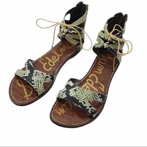 Sam Edelman Women’s Gladiator Green Python Lace Up Gwenna Lace sandals Shoes 7.5